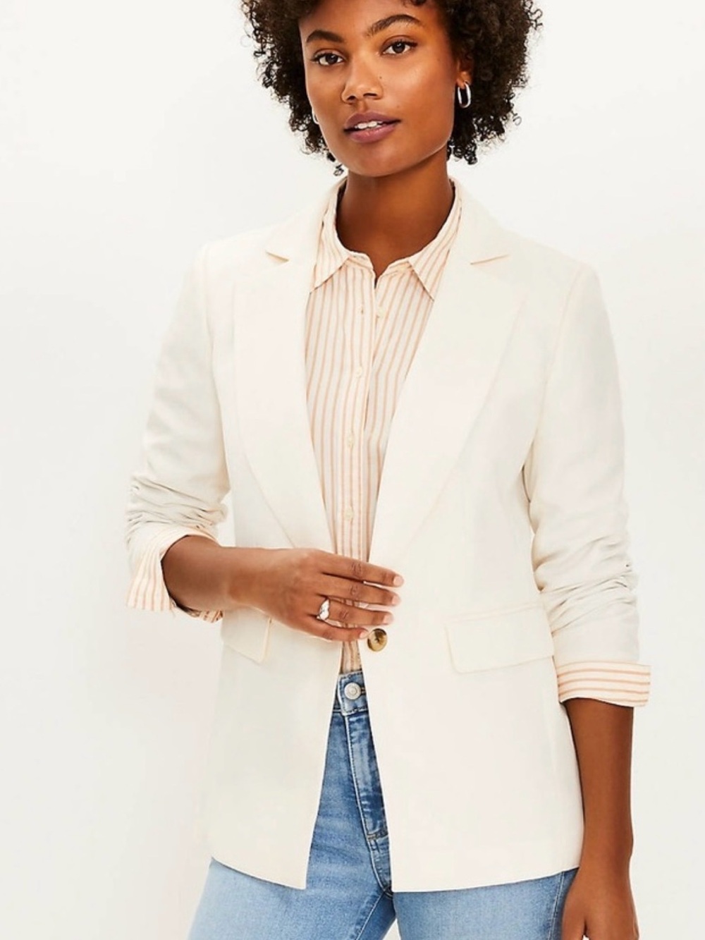 LOFT Cream Single-Button Blazer